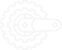 White outline icon of a gear and chain mechanism