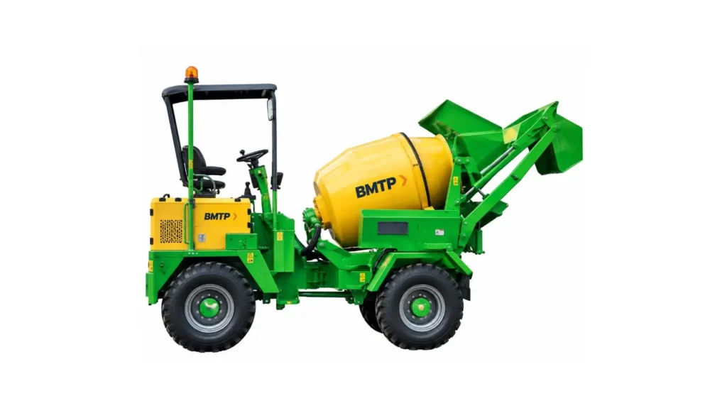 BMTP Harlow self-loading concrete mixer with loading bucket
