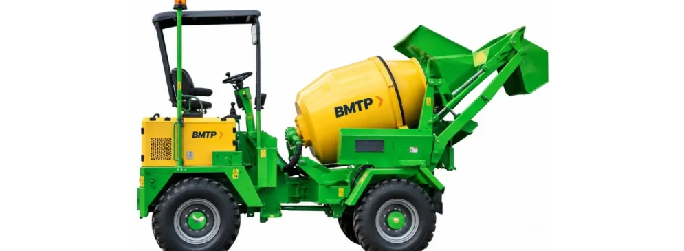 BMTP Harlow self-loading concrete mixer with loading bucket